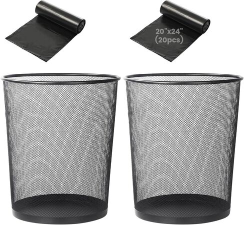 6.5 Gal Trash Can for Home and Office - Rust-Resistant Mesh Waste Basket, Round Ventilated Trash Can with Open Top, No Odor - Garbage Bin for Under Desk, Bedroom - 11.6" x 11.6" x 13.4" - 2 Pack in Kuwait