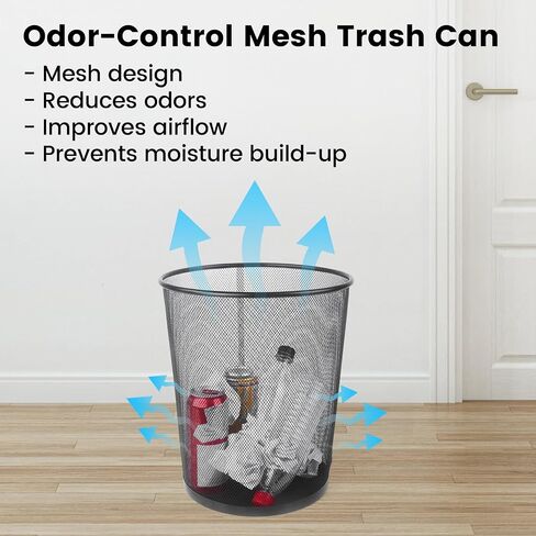 6.5 Gal Trash Can for Home and Office - Rust-Resistant Mesh Waste Basket, Round Ventilated Trash Can with Open Top, No Odor - Garbage Bin for Under Desk, Bedroom - 11.6" x 11.6" x 13.4" - 2 Pack in Kuwait