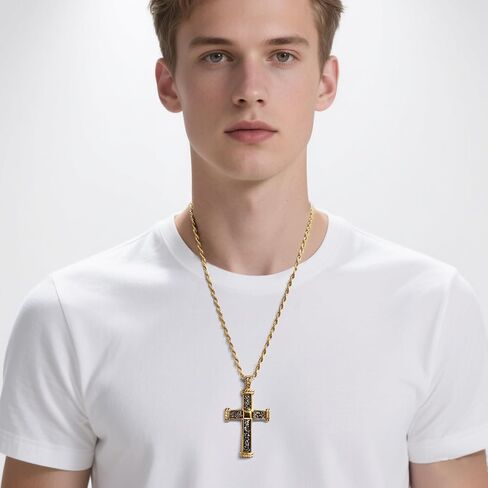 TGNEL Lapis Lazuli Cross Pendant Necklace for Men, Fashion Stainless Steel Mens Cross Necklace 24 Inches in Saudi Arabia