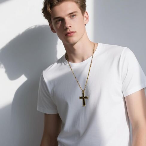 TGNEL Lapis Lazuli Cross Pendant Necklace for Men, Fashion Stainless Steel Mens Cross Necklace 24 Inches in Saudi Arabia