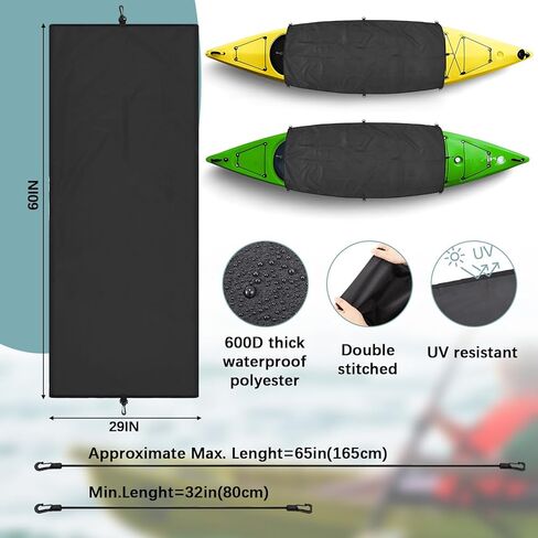 2 Pack Kayak Cockpit Cover with 4 Kayak Wall Mount Storage Straps Set 60 x 29 Inch 600d Seal Cockpit Drape Waterproof UV Resistant Black Cover Indoor Outdoor Paddle Canoe Surfboard Storage in Saudi Arabia