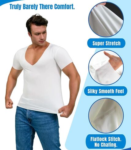 AVIALAN Invisible Seamless V-Neck Undershirt for Men Off White in Saudi Arabia