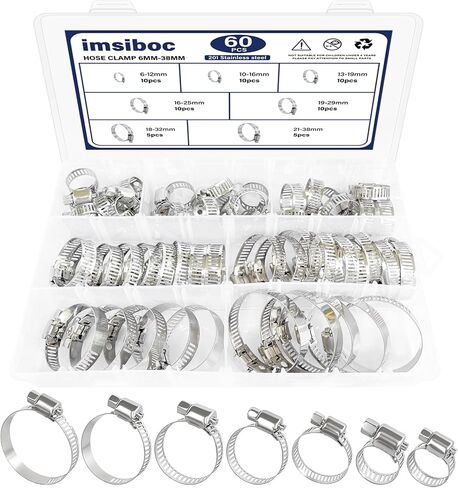 201 Stainless Steel Hose Clamp Assortment Kit, 30PCS Adjustable 1/4''- 1-1/2'' (21-38mm) Worm Gear Metal Fuel Line Clamp for Plumbing, Automotive And Mechanical Applications in Kuwait
