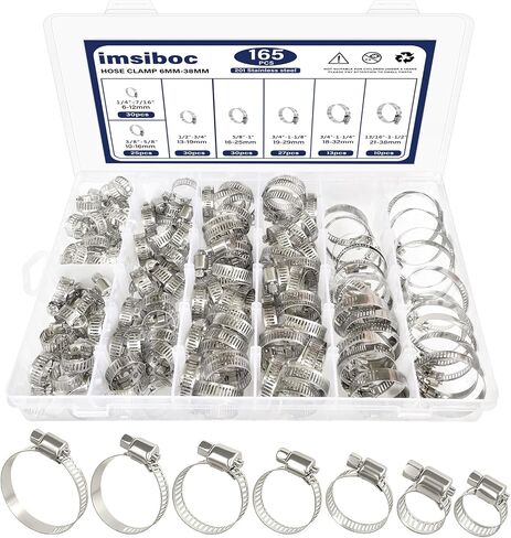 201 Stainless Steel Hose Clamp Assortment Kit, 30PCS Adjustable 1/4''- 1-1/2'' (21-38mm) Worm Gear Metal Fuel Line Clamp for Plumbing, Automotive And Mechanical Applications in Kuwait