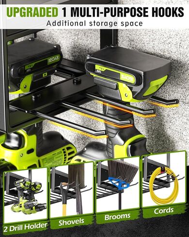 MAXIFFE 4 Layer Power Tool Organizer, 9 Drill Holder Heavy Duty Metal Wall Mount Cordless Tool Organizers and Storage Rack Holder for Garage Workshop Pegboard, Gifts for Men, Black, 32 inch in Saudi Arabia