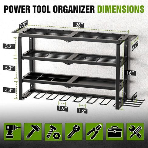 MAXIFFE 4 Layer Power Tool Organizer, 9 Drill Holder Heavy Duty Metal Wall Mount Cordless Tool Organizers and Storage Rack Holder for Garage Workshop Pegboard, Gifts for Men, Black, 32 inch in Saudi Arabia