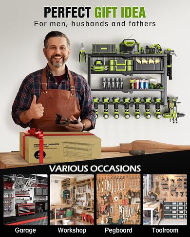 MAXIFFE 4 Layer Power Tool Organizer, 9 Drill Holder Heavy Duty Metal Wall Mount Cordless Tool Organizers and Storage Rack Holder for Garage Workshop Pegboard, Gifts for Men, Black, 32 inch in Saudi Arabia