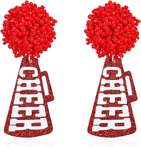 Glitter Cheer Megaphone Earrings Cheer Game Day أقراط كرة القدم للرجبي الكرة الرياضية المشجعين الرياضة المعجبين in Saudi Arabia