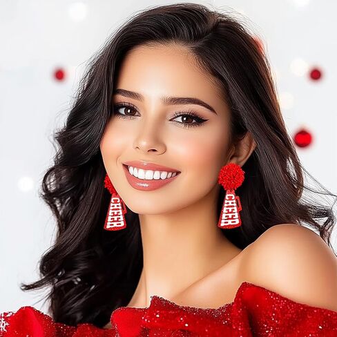 Glitter Cheer Megaphone Earrings Cheer Game Day أقراط كرة القدم للرجبي الكرة الرياضية المشجعين الرياضة المعجبين in Saudi Arabia