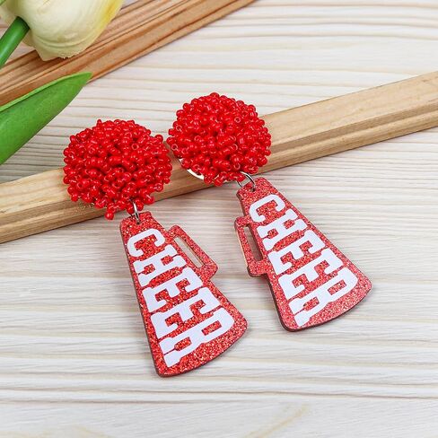 Glitter Cheer Megaphone Earrings Cheer Game Day أقراط كرة القدم للرجبي الكرة الرياضية المشجعين الرياضة المعجبين in Saudi Arabia