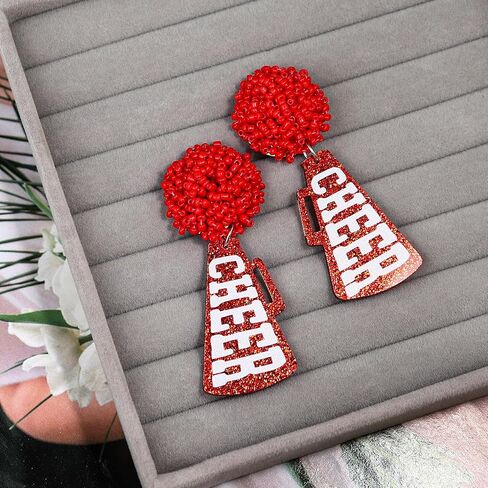 Glitter Cheer Megaphone Earrings Cheer Game Day أقراط كرة القدم للرجبي الكرة الرياضية المشجعين الرياضة المعجبين in Saudi Arabia