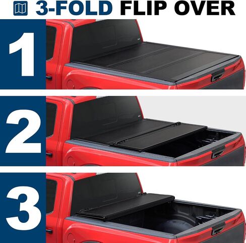 تغطية Tri-Fold Tonneau Hard Tri-Fold Fits 2020-2025 Chevy Silverado/GMC Sierra 2500 HD 3500 HD مع 6.9ft (82.2in) سرير شاحنة مع خلع خلفي متعدد الإحساس | في الأعلى | in Kuwait