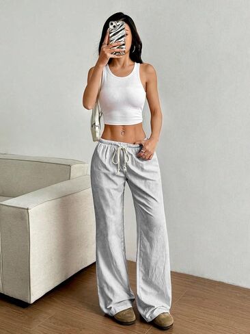 سراويل غير رسمية zaful للنساء ، سراويل بيجاما سروال المنزل سراويل قصر الرباط الخصر ساق مستقيمة in Saudi Arabia