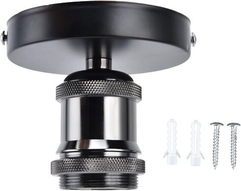 E26 E27 Light Socket, Vintage Ceiling Lamp Holder, 100‑240V Lamp Socket with Accessories, Screw Head Light Bulb Holder Base for Kitchen Bedroom Living Room, Black in Saudi Arabia