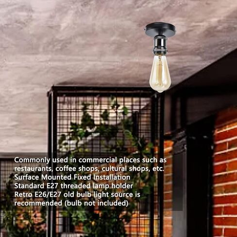 E26 E27 Light Socket, Vintage Ceiling Lamp Holder, 100‑240V Lamp Socket with Accessories, Screw Head Light Bulb Holder Base for Kitchen Bedroom Living Room, Black in Saudi Arabia