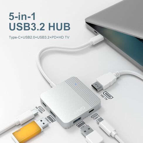 USB C Hub Expander,MAIWO 5 in 1 USB Type-C Hub Adapter with 4K HD, 1 USB 3.2 Port, 1 USB C 3.2 Port,1 USB 2.0 Port,Power Delivery 100 W for Laptop, MacBook,Thinkpad,EliteBook in Saudi Arabia