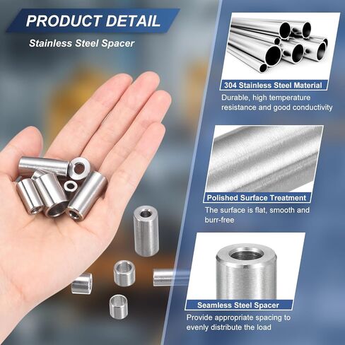 UXCELL 5 PCS فواصل الفولاذ المقاوم للصدأ ، 8 مم معرف × 12 مم OD X 40MML 304 من الفولاذ المقاوم للصدأ الفولاشي المسمار فاصل مستدير غير مؤثر لمدة 5/16 "أو مسامير M8 براغي in Saudi Arabia