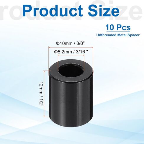 Patikil 10pcs M5 فواصل الألومنيوم ، 3/16 "ID x 3/8" فاصل Round Round Round ، فواصل معدنية غير مخزنة للمسامير البراغي 3/16 "M5 ، الأسود 1/2" in Saudi Arabia