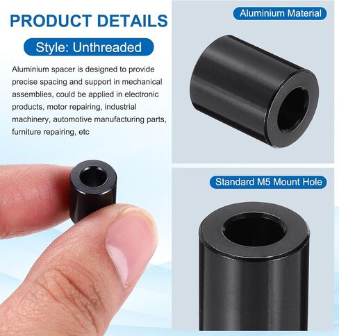 Patikil 10pcs M5 فواصل الألومنيوم ، 3/16 "ID x 3/8" فاصل Round Round Round ، فواصل معدنية غير مخزنة للمسامير البراغي 3/16 "M5 ، الأسود 1/2" in Saudi Arabia