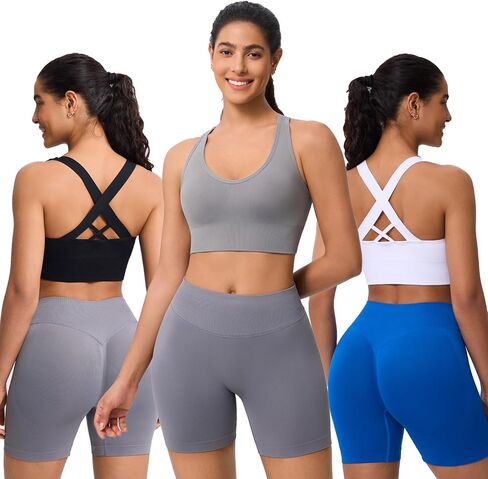 Sports Bras for Women High Support, Multipack Padded Supportive Criss Cross Back Wireless Running Yoga Workout Bra in Saudi Arabia