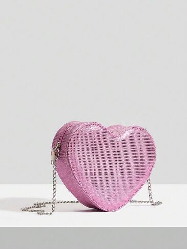 QWINEE Women's Sparkling Heart Shape Purse Novelty Mini Bag Chain Single Strap Evening Crossbody Handbags in Saudi Arabia