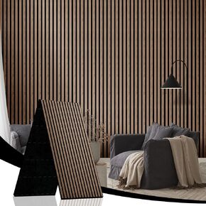 Acoustic Wood Slat Wall Panels Folded 1 Pack - 94.4" X 23.6 "X 0.7", Folds to 2X 47.2" X 23.6" X 0.7" 15.5ft² WPC Soundproof 3D Wall Paneling for Interior Home Decor Noise Reduction(4# Walnut) in Saudi Arabia