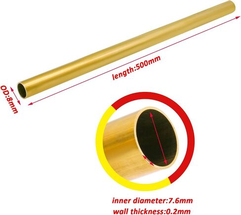 أنبوب مستدير النحاس ، 2 pcs 500mm طول النحاس النحاس أنبوب OD 7.5 مم ، 8 مم ، 8.5 مم النحاس أنابيب DIY ، 8 مم*0.25 مم (8 مم*2MM) in Saudi Arabia