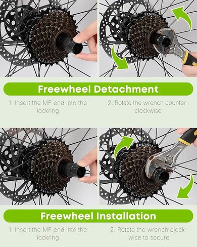 Pawfly 2 in 1 Bike Cassette Lockring Tool with Sprocket & Chain Cleaning Brushes, Bike Cassette Removal Tool, Freewheel Removal Tool, Bicycle Freewheel Remover, Bike Repair Kit, Black in Saudi Arabia
