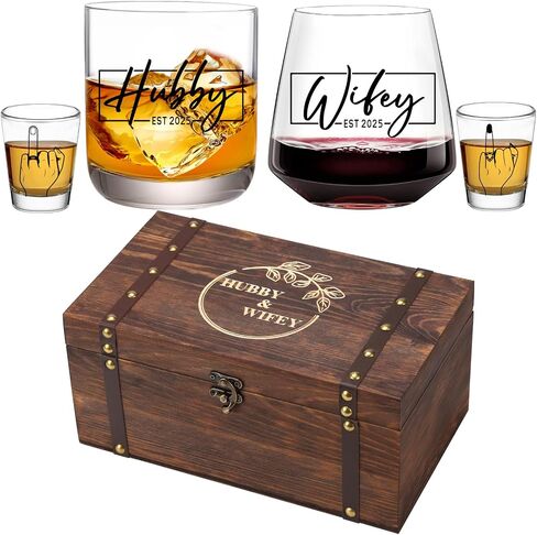 Wedding Gifts for Couples,Hubby & Wifey EST 2025 Wedding Glass Set,Bridal Shower Gifts for Bride and Groom, Newly-Married Anniversary for Him/Her，Mr and Mrs Gift in Kuwait