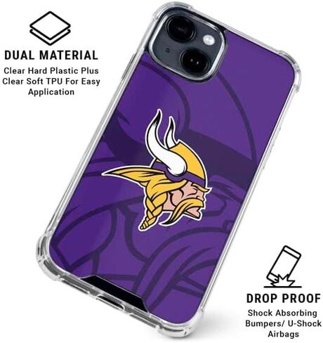 Skinit Clear Phone Case Compatible with iPhone 14 - Officially Licensed NFL Minnesota Vikings Double Vision Design in Saudi Arabia