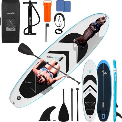 SereneLife XL قابلة للنفخ قابلة للوقوف Paddle Board-SUP الصديقة للحيوانات الأليفة للبالغين والحيوانات الأليفة-تصميم مستقر في جميع أنحاء الواسعة مع لوحة سطح السفينة غير المنقولة ، وملحقات SUP متميزة ، 440/485 رطل in Saudi Arabia
