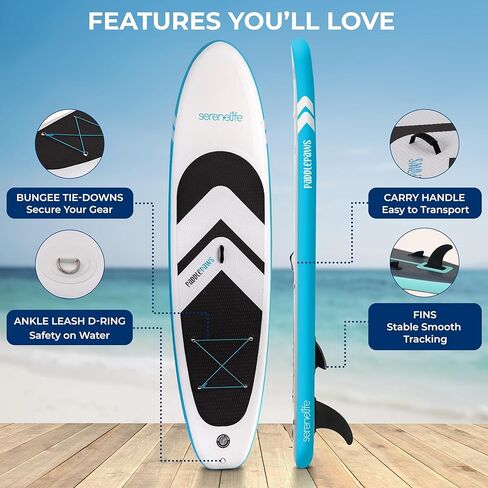 SereneLife XL قابلة للنفخ قابلة للوقوف Paddle Board-SUP الصديقة للحيوانات الأليفة للبالغين والحيوانات الأليفة-تصميم مستقر في جميع أنحاء الواسعة مع لوحة سطح السفينة غير المنقولة ، وملحقات SUP متميزة ، 440/485 رطل in Saudi Arabia