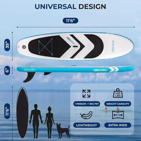 SereneLife XL قابلة للنفخ قابلة للوقوف Paddle Board-SUP الصديقة للحيوانات الأليفة للبالغين والحيوانات الأليفة-تصميم مستقر في جميع أنحاء الواسعة مع لوحة سطح السفينة غير المنقولة ، وملحقات SUP متميزة ، 440/485 رطل in Saudi Arabia