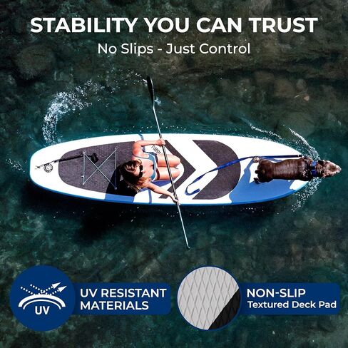 SereneLife XL قابلة للنفخ قابلة للوقوف Paddle Board-SUP الصديقة للحيوانات الأليفة للبالغين والحيوانات الأليفة-تصميم مستقر في جميع أنحاء الواسعة مع لوحة سطح السفينة غير المنقولة ، وملحقات SUP متميزة ، 440/485 رطل in Saudi Arabia