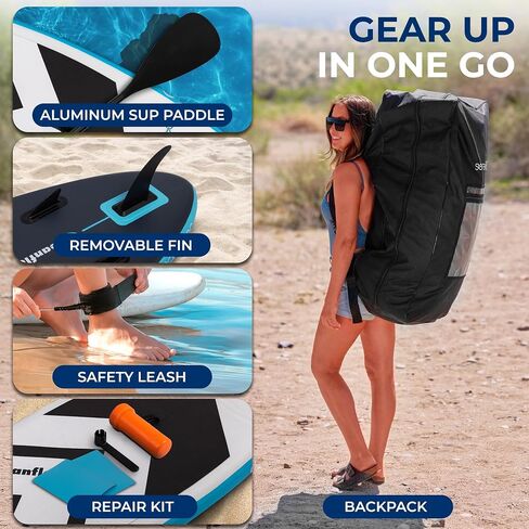 SereneLife XL قابلة للنفخ قابلة للوقوف Paddle Board-SUP الصديقة للحيوانات الأليفة للبالغين والحيوانات الأليفة-تصميم مستقر في جميع أنحاء الواسعة مع لوحة سطح السفينة غير المنقولة ، وملحقات SUP متميزة ، 440/485 رطل in Saudi Arabia