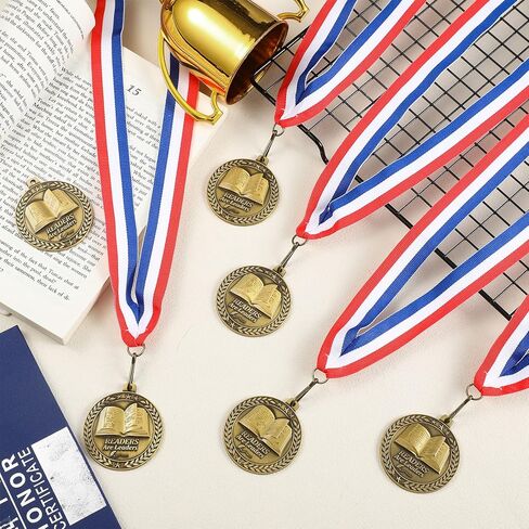 Reading Award Medals with Neck Ribbons 2" 3D Gold Superstar Reading Medals Read to Succeed Award Participation Trophy Prize Gift in Saudi Arabia