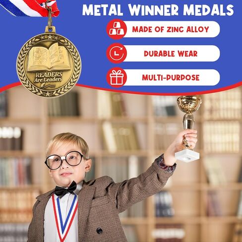 Reading Award Medals with Neck Ribbons 2" 3D Gold Superstar Reading Medals Read to Succeed Award Participation Trophy Prize Gift in Saudi Arabia