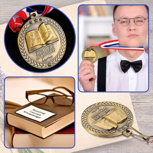 Reading Award Medals with Neck Ribbons 2" 3D Gold Superstar Reading Medals Read to Succeed Award Participation Trophy Prize Gift in Saudi Arabia
