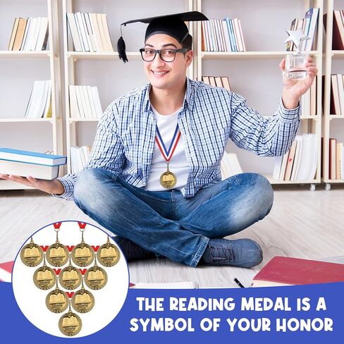 Reading Award Medals with Neck Ribbons 2" 3D Gold Superstar Reading Medals Read to Succeed Award Participation Trophy Prize Gift in Saudi Arabia