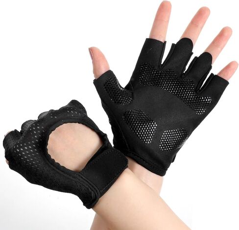Ventilated Weight Lifting Gloves, Fingerless Thick Padded Gym Gloves, Grip Shock Absorption Fitness Training Exercise Glove with Full Palm Protection Padding for Gym Exercise, Weightlifting in Saudi Arabia