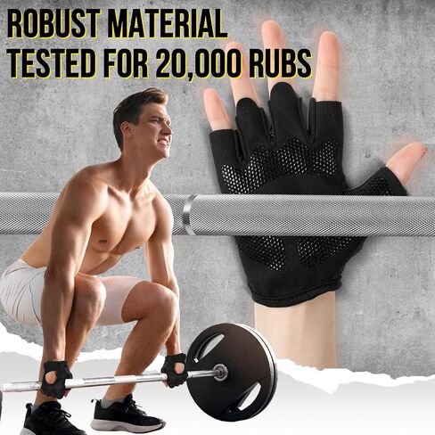 Ventilated Weight Lifting Gloves, Fingerless Thick Padded Gym Gloves, Grip Shock Absorption Fitness Training Exercise Glove with Full Palm Protection Padding for Gym Exercise, Weightlifting in Saudi Arabia