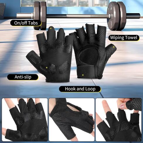 Ventilated Weight Lifting Gloves, Fingerless Thick Padded Gym Gloves, Grip Shock Absorption Fitness Training Exercise Glove with Full Palm Protection Padding for Gym Exercise, Weightlifting in Saudi Arabia