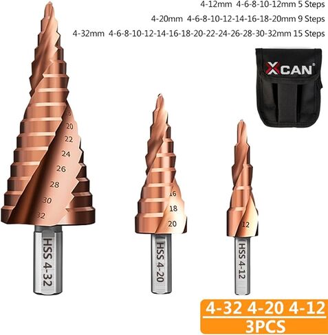 Step Drill Bit 4-12/20/32mm, 1 Count, High Speed Steel, 32mm Cutting Diameter, 2 Flutes, Wood, Metal, Plastic in Saudi Arabia