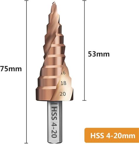 Step Drill Bit 4-12/20/32mm, 1 Count, High Speed Steel, 32mm Cutting Diameter, 2 Flutes, Wood, Metal, Plastic in Saudi Arabia