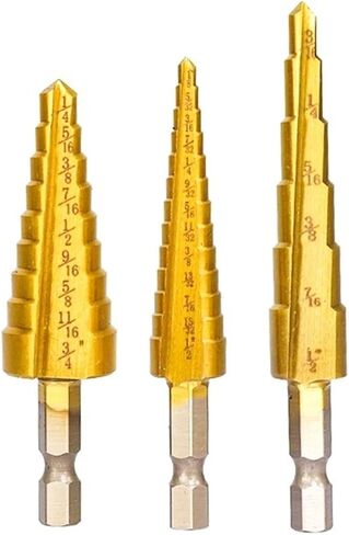 Step Drill Bit 1/8-3/4 Coated Step Cone Drill Bit for Wood Metal Hole Drilling Straight Grooved Hole Drill Bit 1Pcs(1pc Hex 1I8-1I2) in Saudi Arabia