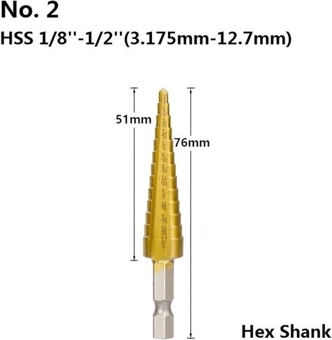 Step Drill Bit 1/8-3/4 Coated Step Cone Drill Bit for Wood Metal Hole Drilling Straight Grooved Hole Drill Bit 1Pcs(1pc Hex 1I8-1I2) in Saudi Arabia