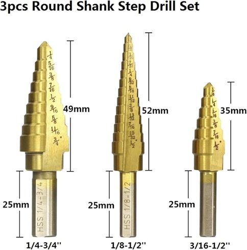 Step Drill Bit 1/8-3/4 Coated Step Cone Drill Bit for Wood Metal Hole Drilling Straight Grooved Hole Drill Bit 1Pcs(1pc Hex 1I8-1I2) in Saudi Arabia