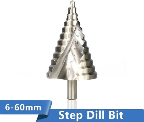 Step Drill Bit 6-60mm Spiral Groove Wood Metal Hole Round Shank Step Cone Drill Bit 1Pcs(1pc 6-60mm) in Saudi Arabia