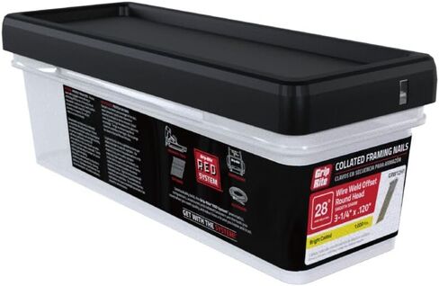Grip-Rite GRTS12D 12d Short, 3-1/4" x .120 Vinyl Coated, Smooth Shank 28-degree Clipped Head, Wire-Weld Collated, Stick Framing Nails - 500 per tub in Saudi Arabia