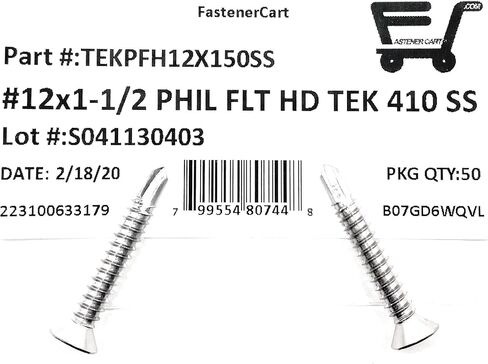 #12x1 1/2 Phillips الفولاذ المقاوم للصدأ Phillips مسطح الحفر الذاتي التنصت Tek المسمار (410 الفولاذ المقاوم للصدأ) 50 قطعة 12x1-1/2 in Saudi Arabia